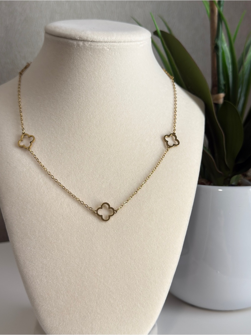 Stainless Steel Golden Necklace  16.5''+2'' Extender Chain Clover Nevklace New